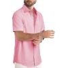 image:imageJMIERR Mens Casual Stylish Short Sleeve ButtonUp Striped Dress Shirt Cotton Beach ShirtsPink