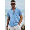 image:imageJMIERR Mens Casual Stylish Short Sleeve ButtonUp Striped Dress Shirt Cotton Beach ShirtsSky Blue