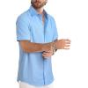image:imageJMIERR Mens Casual Stylish Short Sleeve ButtonUp Striped Dress Shirt Cotton Beach ShirtsSky Blue