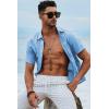 image:imageJMIERR Mens Casual Stylish Short Sleeve ButtonUp Striped Dress Shirt Cotton Beach ShirtsSky Blue