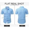 image:imageJMIERR Mens Casual Stylish Short Sleeve ButtonUp Striped Dress Shirt Cotton Beach ShirtsSky Blue