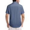image:imageJMIERR Mens Casual Stylish Short Sleeve ButtonUp Striped Dress Shirt Cotton Beach ShirtsSmog Blue