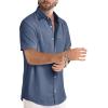 image:imageJMIERR Mens Casual Stylish Short Sleeve ButtonUp Striped Dress Shirt Cotton Beach ShirtsSmog Blue