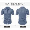 image:imageJMIERR Mens Casual Stylish Short Sleeve ButtonUp Striped Dress Shirt Cotton Beach ShirtsSmog Blue