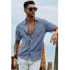 image:imageJMIERR Mens Casual Stylish Short Sleeve ButtonUp Striped Dress Shirt Cotton Beach ShirtsSmog Blue