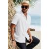 image:imageJMIERR Mens Casual Stylish Short Sleeve ButtonUp Striped Dress Shirt Cotton Beach ShirtsWhite