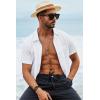 image:imageJMIERR Mens Casual Stylish Short Sleeve ButtonUp Striped Dress Shirt Cotton Beach ShirtsWhite