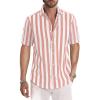 image:imageJMIERR Mens Casual Stylish Short Sleeve ButtonUp Striped Dress Shirt Cotton Beach ShirtsA1 Pink