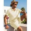 image:imageJMIEER Mens Waffle Knit Two Piece Outfit Casual Tracksuit Short Sleeve Golf Polo Shirts and Shorts Set for Summer VacationApricot