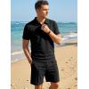image:imageJMIEER Mens Waffle Knit Two Piece Outfit Casual Tracksuit Short Sleeve Golf Polo Shirts and Shorts Set for Summer VacationBlack