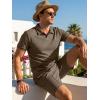 image:imageJMIEER Mens Waffle Knit Two Piece Outfit Casual Tracksuit Short Sleeve Golf Polo Shirts and Shorts Set for Summer VacationDark Khaki