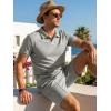 image:imageJMIEER Mens Waffle Knit Two Piece Outfit Casual Tracksuit Short Sleeve Golf Polo Shirts and Shorts Set for Summer VacationGray