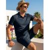 image:imageJMIEER Mens Waffle Knit Two Piece Outfit Casual Tracksuit Short Sleeve Golf Polo Shirts and Shorts Set for Summer VacationNavy Blue