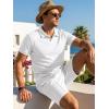 image:imageJMIEER Mens Waffle Knit Two Piece Outfit Casual Tracksuit Short Sleeve Golf Polo Shirts and Shorts Set for Summer VacationWhite