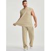 image:imageJMIERR Men Fashion 2 Piece Set Casual Muscle Tank Baggy Pants Stretch Textured Beach Street HipHop Sleeveless ShirtsBeige