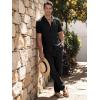 image:imageJMIERR Men Texture 2 Piece Outfit Short Sleeve Lightweight Beach Button Down Shirt Casual Pant Sets with Pocket0 Black