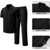 image:imageJMIERR Men Texture 2 Piece Outfit Short Sleeve Lightweight Beach Button Down Shirt Casual Pant Sets with Pocket0 Black