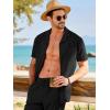 image:imageJMIERR Men Texture 2 Piece Outfit Short Sleeve Lightweight Beach Button Down Shirt Casual Pant Sets with Pocket0 Black