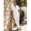 image:imageJMIERR Men Texture 2 Piece Outfit Short Sleeve Lightweight Beach Button Down Shirt Casual Pant Sets with Pocket0 White