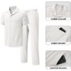 image:imageJMIERR Men Texture 2 Piece Outfit Short Sleeve Lightweight Beach Button Down Shirt Casual Pant Sets with Pocket0 White