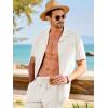 image:imageJMIERR Men Texture 2 Piece Outfit Short Sleeve Lightweight Beach Button Down Shirt Casual Pant Sets with Pocket0 White
