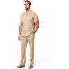 image:imageJMIERR Men Texture 2 Piece Outfit Short Sleeve Lightweight Beach Button Down Shirt Casual Pant Sets with PocketA Beige