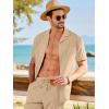 image:imageJMIERR Men Texture 2 Piece Outfit Short Sleeve Lightweight Beach Button Down Shirt Casual Pant Sets with PocketA Beige