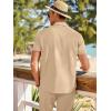 image:imageJMIERR Men Texture 2 Piece Outfit Short Sleeve Lightweight Beach Button Down Shirt Casual Pant Sets with PocketA Beige