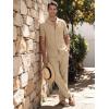 image:imageJMIERR Men Texture 2 Piece Outfit Short Sleeve Lightweight Beach Button Down Shirt Casual Pant Sets with PocketA Beige