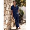 image:imageJMIERR Men Texture 2 Piece Outfit Short Sleeve Lightweight Beach Button Down Shirt Casual Pant Sets with PocketA Blue