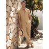 image:imageJMIERR Men Texture 2 Piece Outfit Short Sleeve Lightweight Beach Button Down Shirt Casual Pant Sets with PocketA Khaki