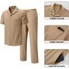 image:imageJMIERR Men Texture 2 Piece Outfit Short Sleeve Lightweight Beach Button Down Shirt Casual Pant Sets with PocketA Khaki