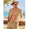 image:imageJMIERR Men Texture 2 Piece Outfit Short Sleeve Lightweight Beach Button Down Shirt Casual Pant Sets with PocketA Khaki