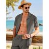 image:imageJMIERR Men Texture 2 Piece Outfit Short Sleeve Lightweight Beach Button Down Shirt Casual Pant Sets with PocketB Grey