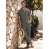image:imageJMIERR Men Texture 2 Piece Outfit Short Sleeve Lightweight Beach Button Down Shirt Casual Pant Sets with PocketB Grey