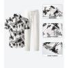 image:imageJMIERR Men Texture 2 Piece Outfit Short Sleeve Lightweight Beach Button Down Shirt Casual Pant Sets with PocketBlack