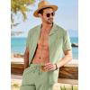 image:imageJMIERR Men Texture 2 Piece Outfit Short Sleeve Lightweight Beach Button Down Shirt Casual Pant Sets with PocketC Green