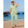 image:imageJMIERR Men Texture 2 Piece Outfit Short Sleeve Lightweight Beach Button Down Shirt Casual Pant Sets with PocketC Green