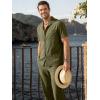 image:imageJMIERR Men Texture 2 Piece Outfit Short Sleeve Lightweight Beach Button Down Shirt Casual Pant Sets with PocketD Dark Green