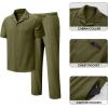 image:imageJMIERR Men Texture 2 Piece Outfit Short Sleeve Lightweight Beach Button Down Shirt Casual Pant Sets with PocketD Dark Green