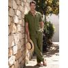 image:imageJMIERR Men Texture 2 Piece Outfit Short Sleeve Lightweight Beach Button Down Shirt Casual Pant Sets with PocketD Dark Green
