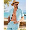 image:imageJMIERR Men Texture 2 Piece Outfit Short Sleeve Lightweight Beach Button Down Shirt Casual Pant Sets with PocketD Light Blue