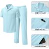 image:imageJMIERR Men Texture 2 Piece Outfit Short Sleeve Lightweight Beach Button Down Shirt Casual Pant Sets with PocketD Light Blue