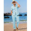 image:imageJMIERR Men Texture 2 Piece Outfit Short Sleeve Lightweight Beach Button Down Shirt Casual Pant Sets with PocketD Light Blue