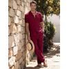 image:imageJMIERR Men Texture 2 Piece Outfit Short Sleeve Lightweight Beach Button Down Shirt Casual Pant Sets with PocketD Red