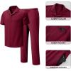 image:imageJMIERR Men Texture 2 Piece Outfit Short Sleeve Lightweight Beach Button Down Shirt Casual Pant Sets with PocketD Red
