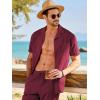 image:imageJMIERR Men Texture 2 Piece Outfit Short Sleeve Lightweight Beach Button Down Shirt Casual Pant Sets with PocketD Red