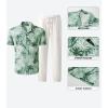 image:imageJMIERR Men Texture 2 Piece Outfit Short Sleeve Lightweight Beach Button Down Shirt Casual Pant Sets with PocketDark Blue