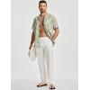 image:imageJMIERR Men Texture 2 Piece Outfit Short Sleeve Lightweight Beach Button Down Shirt Casual Pant Sets with PocketGreen