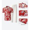 image:imageJMIERR Men Texture 2 Piece Outfit Short Sleeve Lightweight Beach Button Down Shirt Casual Pant Sets with PocketRed